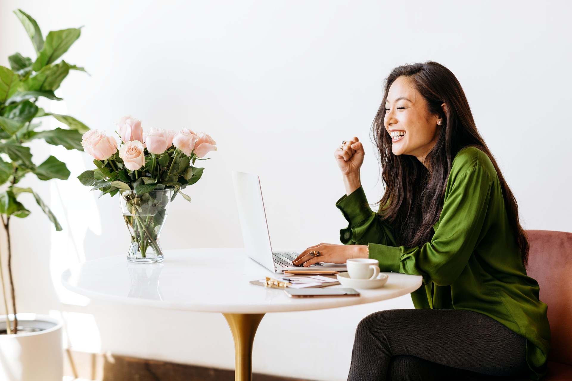 Successful woman working at home